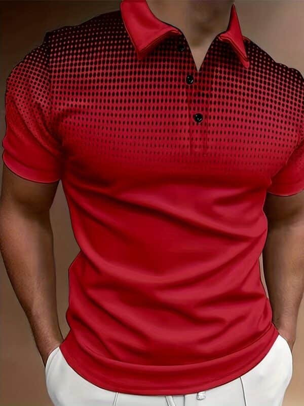 Men's Summer Casual Short Sleeve Shirt With Buttons And Collar, Orange Mesh Print, Sports Style Top For Golf/Tennis/Office - Image 4