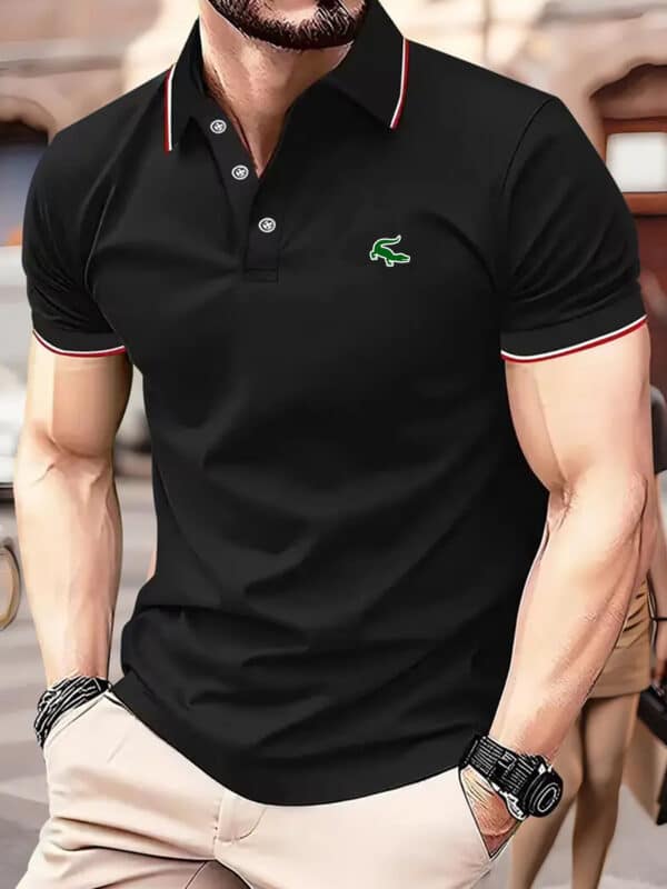 Green Crocodile Graphic Print Men's Casual V-neck T-shirt Short Sleeve Summer Men's Clothes Comfortable Breathable Regular Fit Golf Polo Shirt Button Down - Image 2
