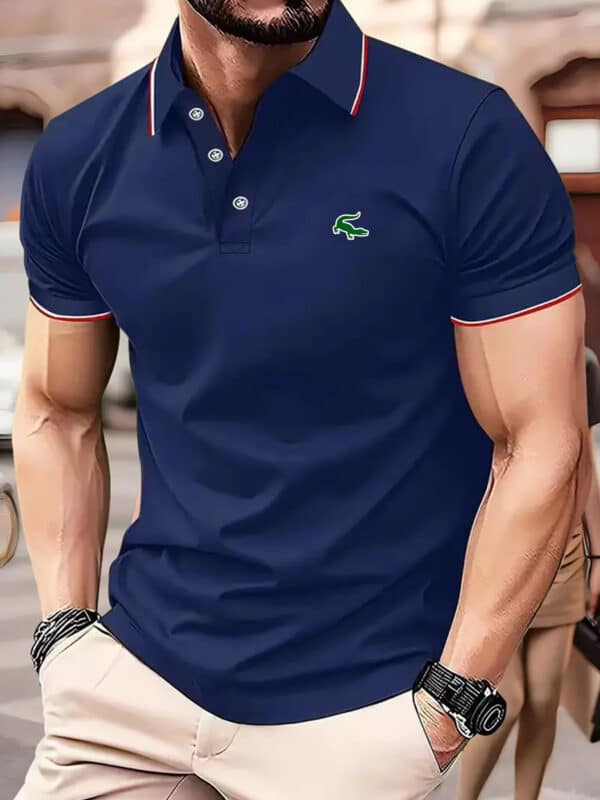 Green Crocodile Graphic Print Men's Casual V-neck T-shirt Short Sleeve Summer Men's Clothes Comfortable Breathable Regular Fit Golf Polo Shirt Button Down - Image 5