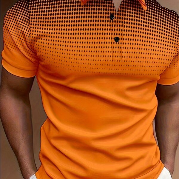 Men's Summer Casual Short Sleeve Shirt With Buttons And Collar, Orange Mesh Print, Sports Style Top For Golf/Tennis/Office - Image 11