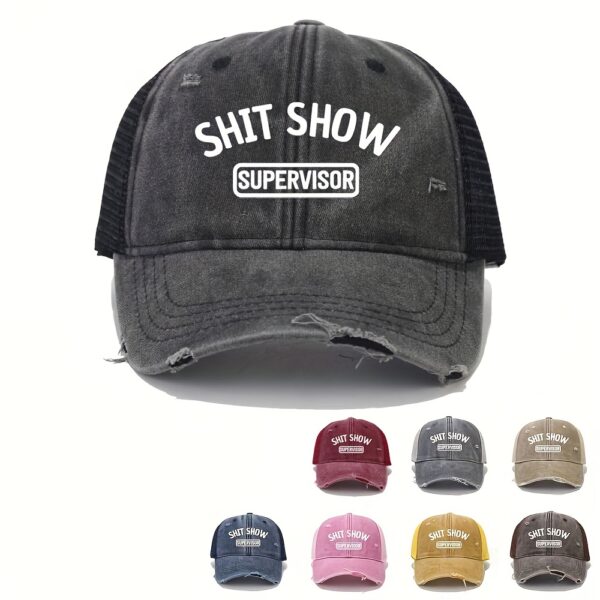 Vintage Washed Unisex Breathable Baseball Cap - Distressed Mesh Trucker Hats for Women & Men with Adjustable Strap and Golf Sun Protection - Unique Shit Show Printed Design - Image 3