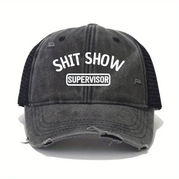 Vintage Washed Unisex Breathable Baseball Cap - Distressed Mesh Trucker Hats for Women & Men with Adjustable Strap and Golf Sun Protection - Unique Shit Show Printed Design - Image 5