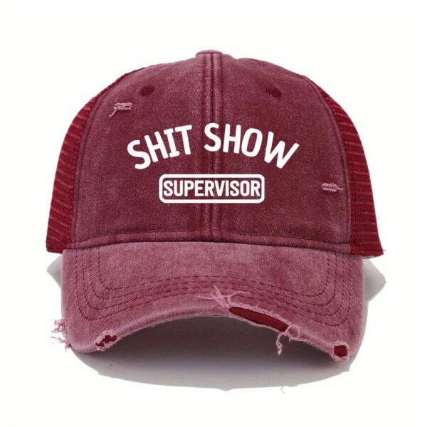 Vintage Washed Unisex Breathable Baseball Cap - Distressed Mesh Trucker Hats for Women & Men with Adjustable Strap and Golf Sun Protection - Unique Shit Show Printed Design - Image 9