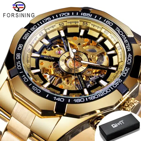 Forsining 2025 Stainless Steel Waterproof Mens Skeleton Watches Top Brand Luxury Transparent Mechanical Sport Male Wrist Watches - Image 9