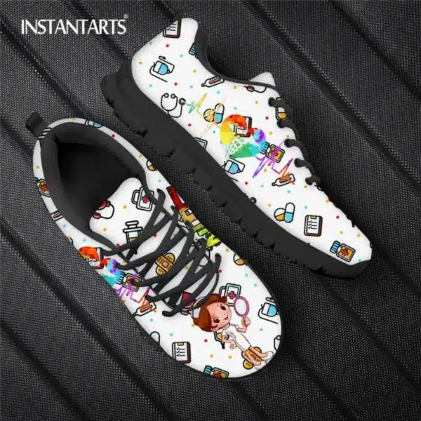 INSTANTARTS Rainbow Heart Drawing Women's Shoes Lace Up Sport Sneaker Healthcare Nursing Design Casual Flats Shoes Lightweight - Image 15