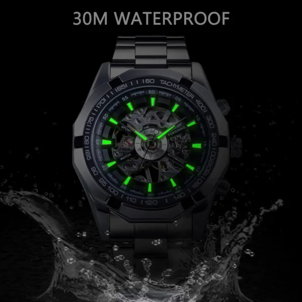 Forsining 2025 Stainless Steel Waterproof Mens Skeleton Watches Top Brand Luxury Transparent Mechanical Sport Male Wrist Watches - Image 6