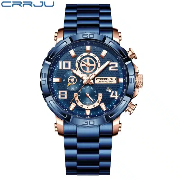 CRRJU Men Watches Big Dial Waterproof Stainless Steel with Luminous handsDate Sport Chronograph Watches Relogio Masculino - Image 6