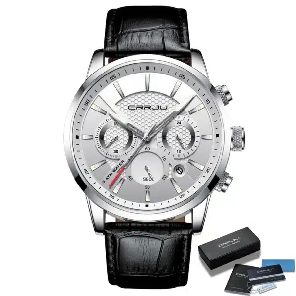 Quartz Watch CRRJU New Luxury Men Outdoor Mens Watches Sport Watches Chronograph Wristwatch Clock Leather Wrist Watch - Image 16