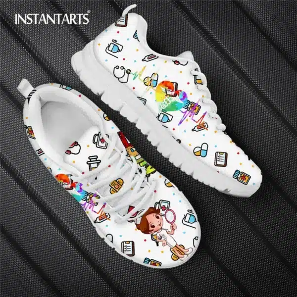 INSTANTARTS Rainbow Heart Drawing Women's Shoes Lace Up Sport Sneaker Healthcare Nursing Design Casual Flats Shoes Lightweight - Image 20
