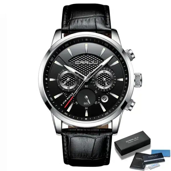 Quartz Watch CRRJU New Luxury Men Outdoor Mens Watches Sport Watches Chronograph Wristwatch Clock Leather Wrist Watch - Image 3