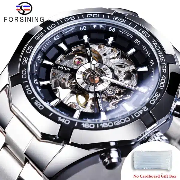 Forsining 2025 Stainless Steel Waterproof Mens Skeleton Watches Top Brand Luxury Transparent Mechanical Sport Male Wrist Watches - Image 4