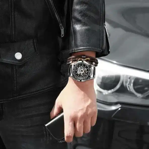 Forsining 2025 Stainless Steel Waterproof Mens Skeleton Watches Top Brand Luxury Transparent Mechanical Sport Male Wrist Watches - Image 5