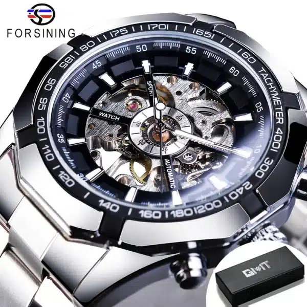 Forsining 2025 Stainless Steel Waterproof Mens Skeleton Watches Top Brand Luxury Transparent Mechanical Sport Male Wrist Watches - Image 8