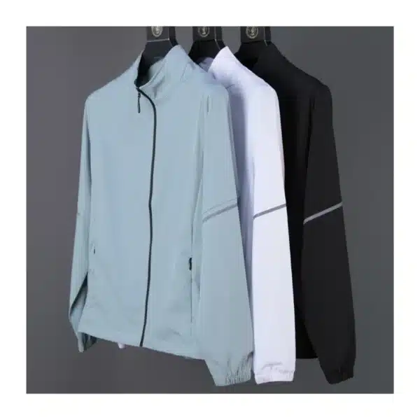 Men Jacket Run Reflective Training Workout Cycling Hiking Fishing Long Sleeves Zipper Pockets Outdoor Golf Causal Sport Coat - Image 8
