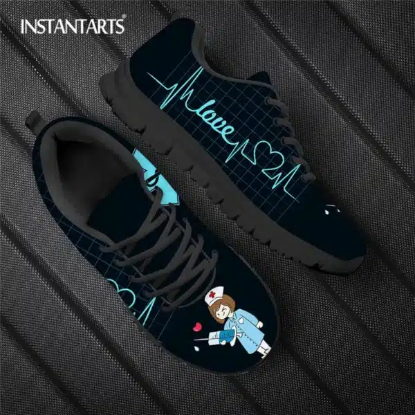 INSTANTARTS Rainbow Heart Drawing Women's Shoes Lace Up Sport Sneaker Healthcare Nursing Design Casual Flats Shoes Lightweight - Image 7