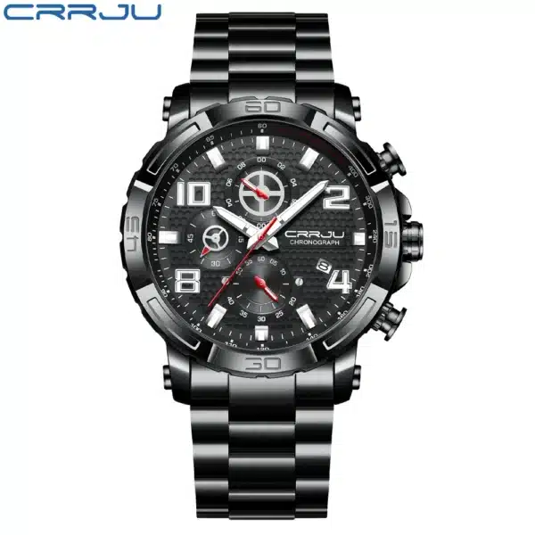 CRRJU Men Watches Big Dial Waterproof Stainless Steel with Luminous handsDate Sport Chronograph Watches Relogio Masculino - Image 2