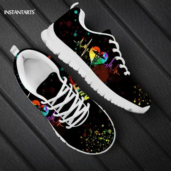 INSTANTARTS Rainbow Heart Drawing Women's Shoes Lace Up Sport Sneaker Healthcare Nursing Design Casual Flats Shoes Lightweight