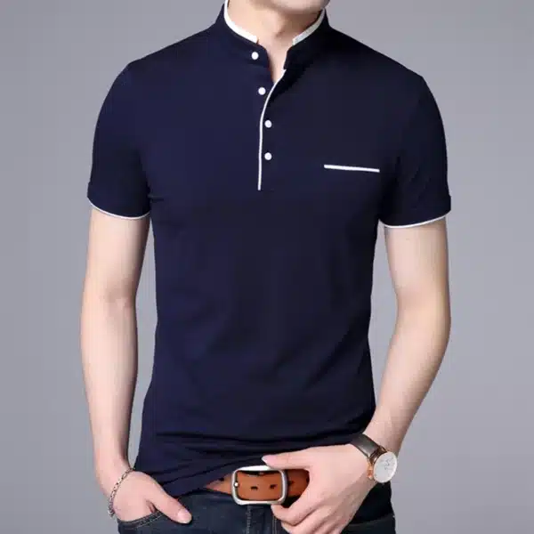 Liseaven Men Mandarin Collar T-Shirt basic tshirt male short sleeve shirt Brand New Tops&Tees Cotton T Shirt - Image 6