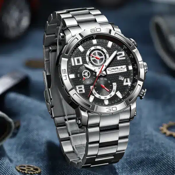 CRRJU Men Watches Big Dial Waterproof Stainless Steel with Luminous handsDate Sport Chronograph Watches Relogio Masculino - Image 12