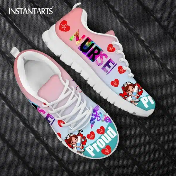 INSTANTARTS Rainbow Heart Drawing Women's Shoes Lace Up Sport Sneaker Healthcare Nursing Design Casual Flats Shoes Lightweight - Image 3