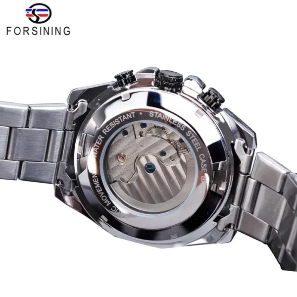Forsining Brand Black Male Mechanical Watches Automatic Multifunction Tourbillon Moon Phase Date Racing Sport Steel Band Relogio - Image 5