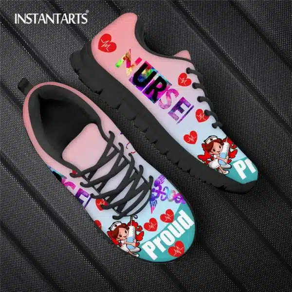 INSTANTARTS Rainbow Heart Drawing Women's Shoes Lace Up Sport Sneaker Healthcare Nursing Design Casual Flats Shoes Lightweight - Image 2
