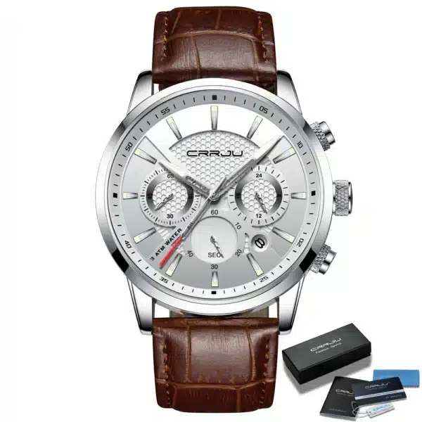 Quartz Watch CRRJU New Luxury Men Outdoor Mens Watches Sport Watches Chronograph Wristwatch Clock Leather Wrist Watch - Image 2
