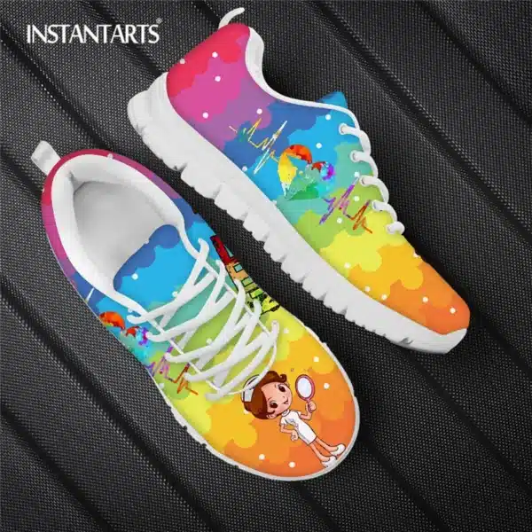 INSTANTARTS Rainbow Heart Drawing Women's Shoes Lace Up Sport Sneaker Healthcare Nursing Design Casual Flats Shoes Lightweight - Image 17