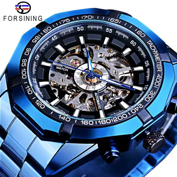 Forsining 2025 Stainless Steel Waterproof Mens Skeleton Watches Top Brand Luxury Transparent Mechanical Sport Male Wrist Watches - Image 12