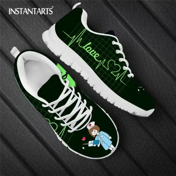 INSTANTARTS Rainbow Heart Drawing Women's Shoes Lace Up Sport Sneaker Healthcare Nursing Design Casual Flats Shoes Lightweight - Image 9