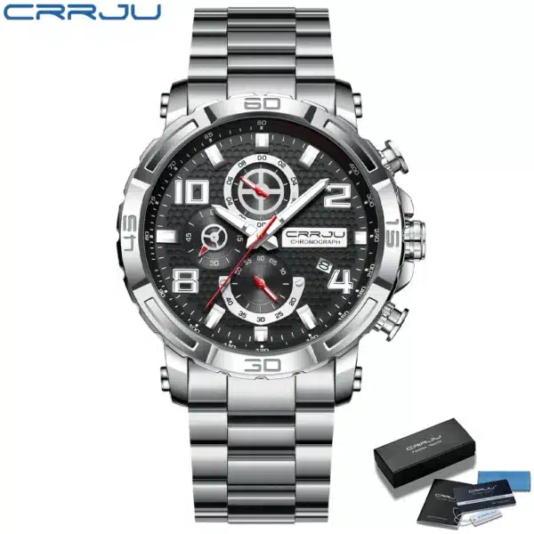 CRRJU Men Watches Big Dial Waterproof Stainless Steel with Luminous handsDate Sport Chronograph Watches Relogio Masculino - Image 3