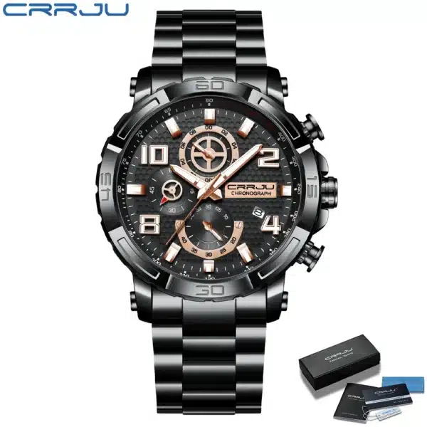 CRRJU Men Watches Big Dial Waterproof Stainless Steel with Luminous handsDate Sport Chronograph Watches Relogio Masculino - Image 13