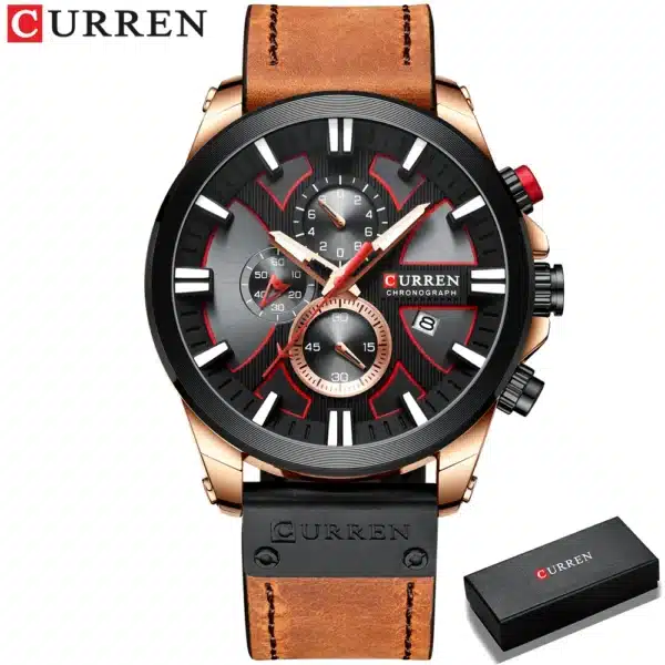 CURREN Watch Chronograph Sport Mens Watches Quartz Clock Leather Male Wristwatch Relogio Masculino Fashion Gift for Men - Image 9