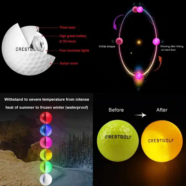 Crestgolf LED Golf Balls for Night Glow in The Dark Golf Ball with 4 Light Super Bright Six Colors Best Golf Gift for Golfers - Image 2