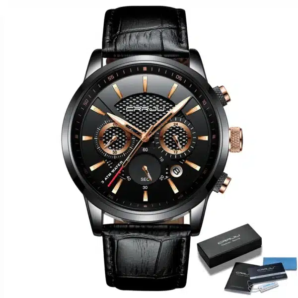 Quartz Watch CRRJU New Luxury Men Outdoor Mens Watches Sport Watches Chronograph Wristwatch Clock Leather Wrist Watch - Image 14