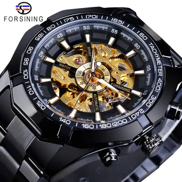 Forsining 2025 Stainless Steel Waterproof Mens Skeleton Watches Top Brand Luxury Transparent Mechanical Sport Male Wrist Watches - Image 2
