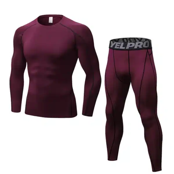 Tops+Leggings Mens 2 Pcs Activewear Fitness Sets Long Sleeve Sports Suit Quick Dry Elastic Tights Compression Running Clothing - Image 5