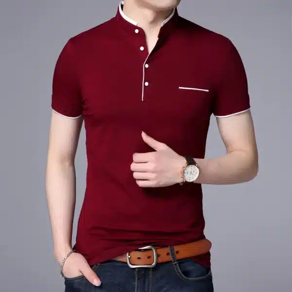 Liseaven Men Mandarin Collar T-Shirt basic tshirt male short sleeve shirt Brand New Tops&Tees Cotton T Shirt - Image 5