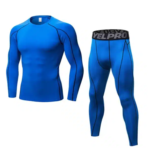 Tops+Leggings Mens 2 Pcs Activewear Fitness Sets Long Sleeve Sports Suit Quick Dry Elastic Tights Compression Running Clothing - Image 8