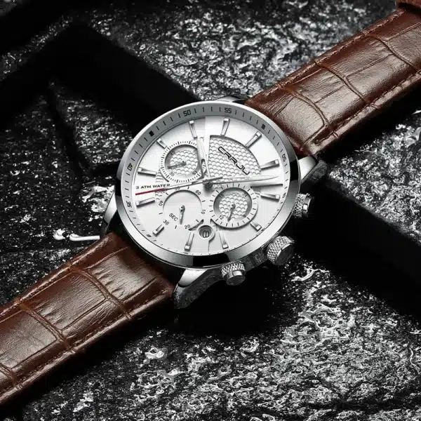Quartz Watch CRRJU New Luxury Men Outdoor Mens Watches Sport Watches Chronograph Wristwatch Clock Leather Wrist Watch - Image 6