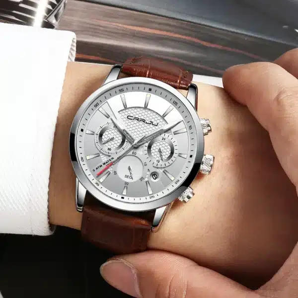 Quartz Watch CRRJU New Luxury Men Outdoor Mens Watches Sport Watches Chronograph Wristwatch Clock Leather Wrist Watch - Image 4