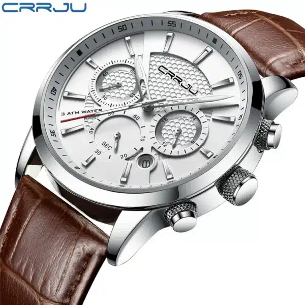 Quartz Watch CRRJU New Luxury Men Outdoor Mens Watches Sport Watches Chronograph Wristwatch Clock Leather Wrist Watch - Image 8