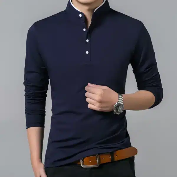 Liseaven T-Shirt Men Cotton T Shirt Full Sleeve tshirt Men Solid Color T-shirts tops&tees Mandarin Collar Long Shirt - Image 7