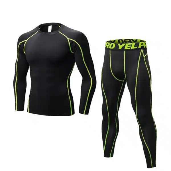 Tops+Leggings Mens 2 Pcs Activewear Fitness Sets Long Sleeve Sports Suit Quick Dry Elastic Tights Compression Running Clothing - Image 13