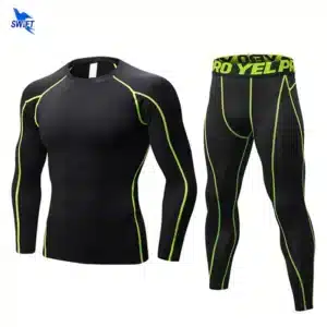 Tops+Leggings Mens 2 Pcs Activewear Fitness Sets Long Sleeve Sports Suit Quick Dry Elastic Tights Compression Running Clothing
