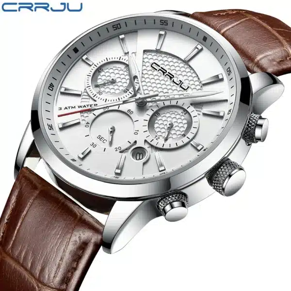 Quartz Watch CRRJU New Luxury Men Outdoor Mens Watches Sport Watches Chronograph Wristwatch Clock Leather Wrist Watch - Image 5