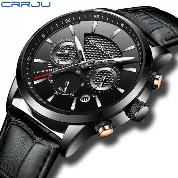 Quartz Watch CRRJU New Luxury Men Outdoor Mens Watches Sport Watches Chronograph Wristwatch Clock Leather Wrist Watch - Image 9