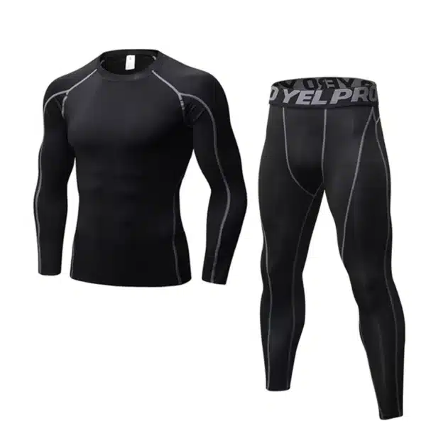 Tops+Leggings Mens 2 Pcs Activewear Fitness Sets Long Sleeve Sports Suit Quick Dry Elastic Tights Compression Running Clothing - Image 14