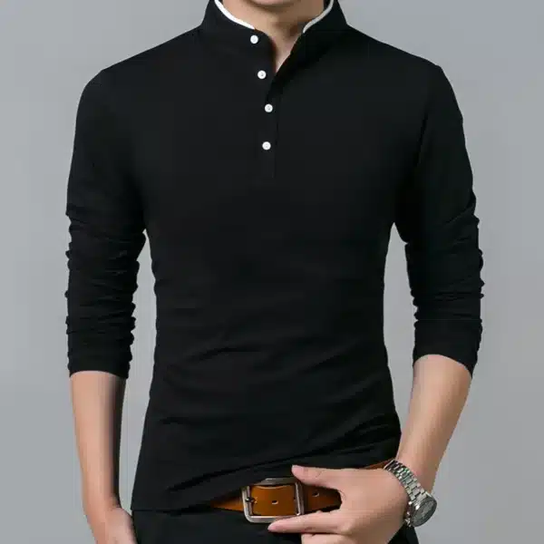 Liseaven T-Shirt Men Cotton T Shirt Full Sleeve tshirt Men Solid Color T-shirts tops&tees Mandarin Collar Long Shirt - Image 6