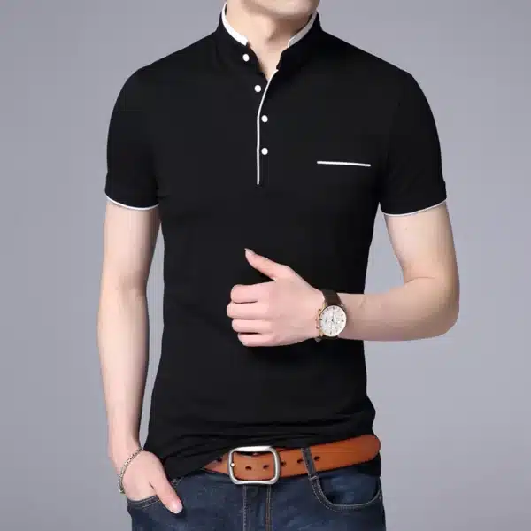 Liseaven Men Mandarin Collar T-Shirt basic tshirt male short sleeve shirt Brand New Tops&Tees Cotton T Shirt - Image 11